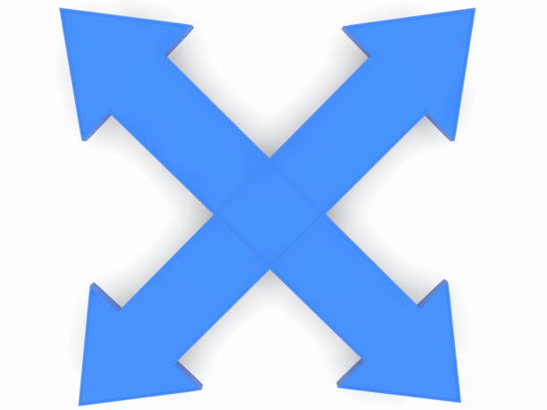 istock Concept of blue arrows on white 1303861364