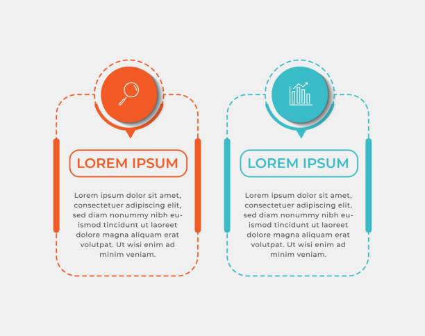 Minimal Business Infographics template. Timeline with 2 steps, options and marketing icons .Vector linear infographic with two circle conected elements Minimal Business Infographics template. Timeline with 2 steps, options and marketing icons .Vector linear infographic with two circle conected elements. Can be use for presentation. number 2 stock illustrations