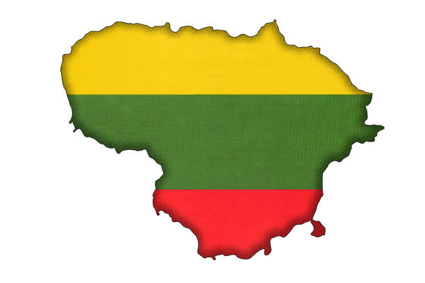 istock Lithuania border silhouette with national flag. Contour country on map. 1303864118