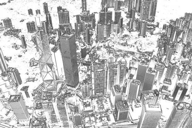 istock Hand Drawn architecture abstract in Hong Kong 1303864587