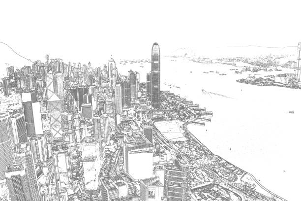 istock Hand Drawn architecture abstract in Hong Kong 1303864606