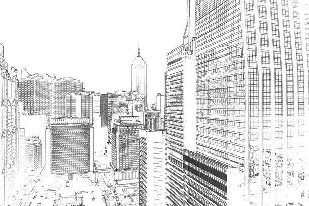 istock Hand Drawn architecture abstract in Hong Kong 1303864637