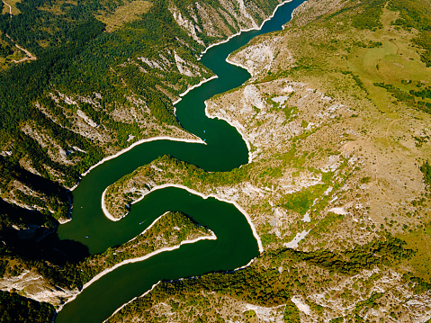 River curves on river Uvac, Southern Serbia, unique place in this part of the world with meandring river Uvac