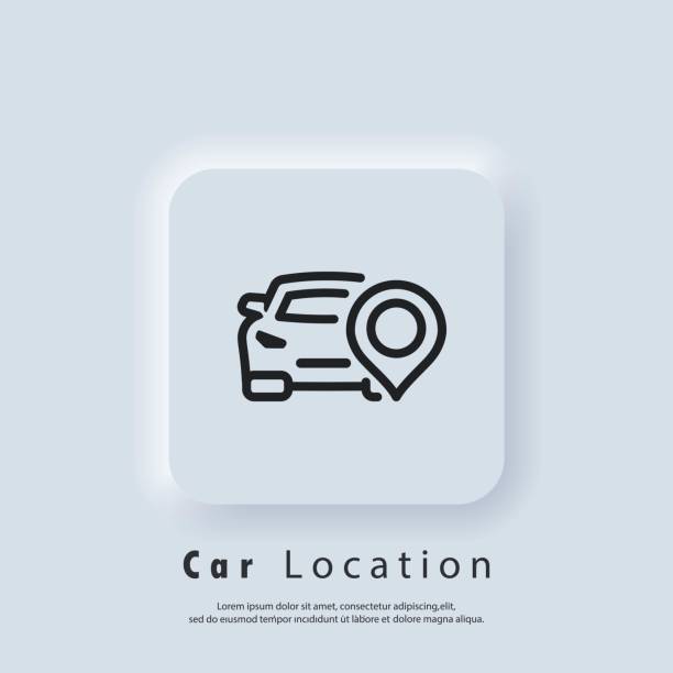illustrations, cliparts, dessins animés et icônes de louez le logo de voiture. icône de goupille de localisation de voiture. géolocalisation automatique. vecteur eps 10. icône d’interface utilisateur. neumorphic ui ux bouton web interface utilisateur blanche. neumorphisme - parking