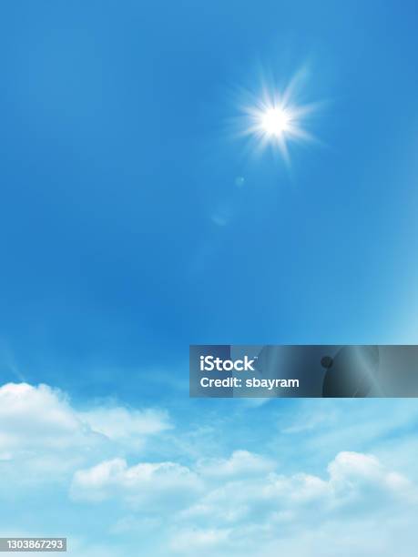 Shinning Sun And Blue Clear Sky Stock Photo - Download Image Now - Sky, Blue, Sun