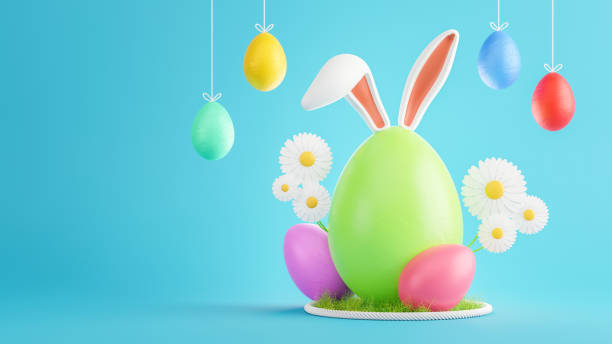istock 3d render of green egg with bunny ear on grass for happy easter festival 1303868679