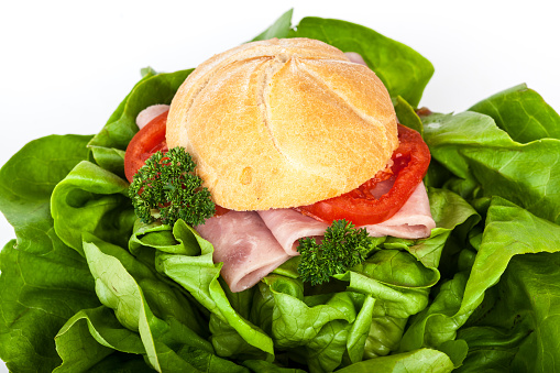 sandwich with tomato, ham and salad