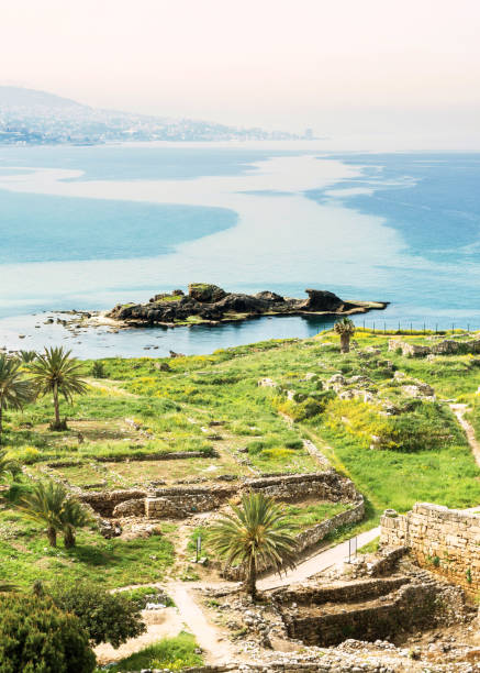 istock Rock formation at shore, Byblos shoreline, Jbeil 1303872018