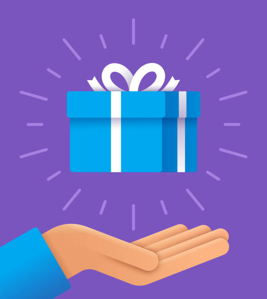 Giving a Gift Open Hand Open palm of hand giving a gift or present to a person. hand holding gift stock illustrations