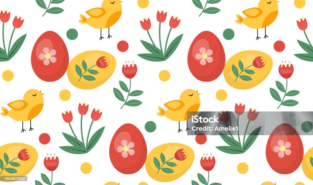Vector Seamless Spring Pattern With Birds And Plants Easter Pattern ...