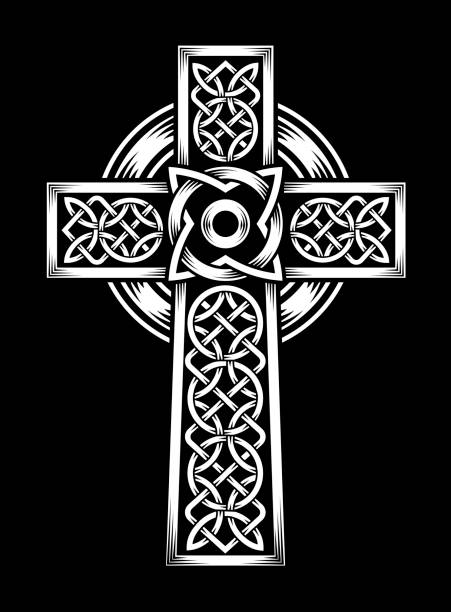 krzyż celtycki - silhouette cross shape ornate cross stock illustrations