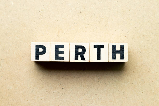 istock Letter block in word Perth on wood background 1303874323