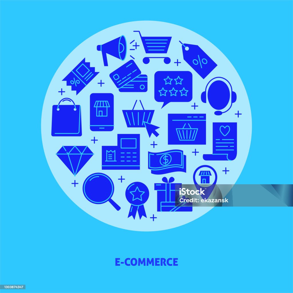 Commerce Text Style Ecommerce Round Concept Banner In Flat Style With Text Stock ...
