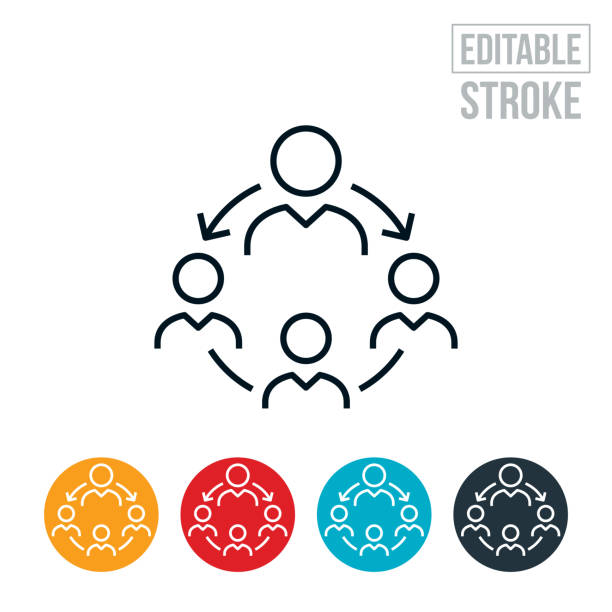 Manager With Employees Thin Line Icon - Editable Stroke An icon of a manager with his employees. The icon includes editable strokes or outlines using the EPS vector file. project manager stock illustrations
