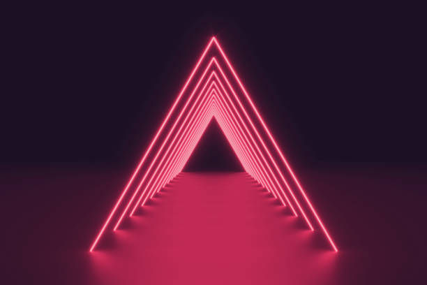 istock Modern empty abstract background illuminated by pink triangle lights as a tunnel 1303875541