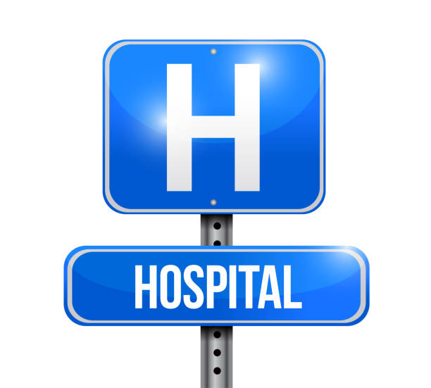 istock Hospital street sign on a white background 1303877075