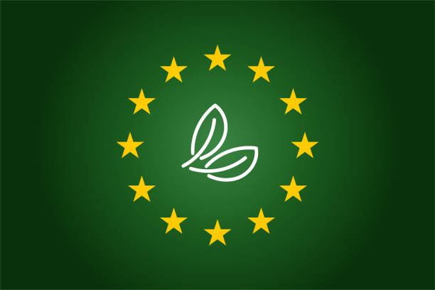 green leaf and Europe Union- EU flag background. Vector ecology concept green leaf and Europe Union- EU flag background. Vector illustration eu organic logo stock illustrations