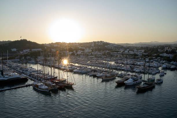 istock Panoramic view of Bodrum harbor at sunset. 1303878807