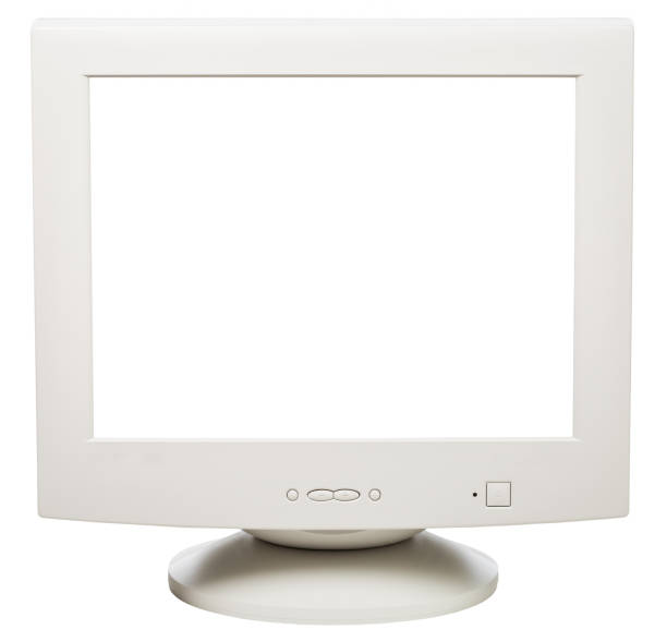 istock Old CRT computer monitor with cutout screen isolated on white 1303879837