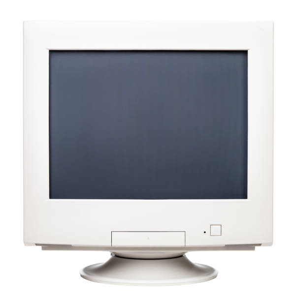 Old CRT computer monitor front isolated on white Obsolete CRT computer monitor with blank screen isolated on white background crt computer screen stock pictures, royalty-free photos & images