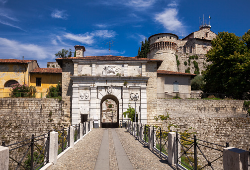 Castelgrande in Bellinzona, Ticino Canton, Switzerland. UNESCO World Heritage site. Composite photo