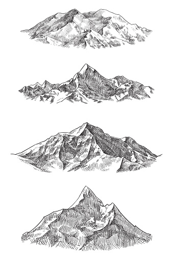 Set of four sketches of mountains