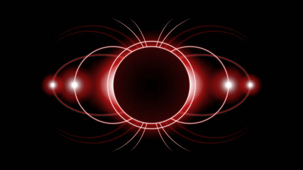 暗い背景に火を持つ赤い太陽の日食。ベクトルグローライトムーンデザイン。宇宙科学の概念 - back lit illustrations点のイラスト素材／クリップアート素材／マンガ素材／アイコン素材