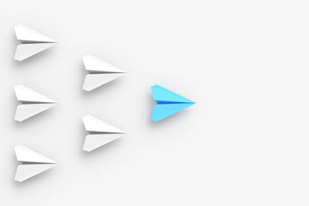 istock Leadership concept, blue leader plane leading white planes, on white background 1303883026