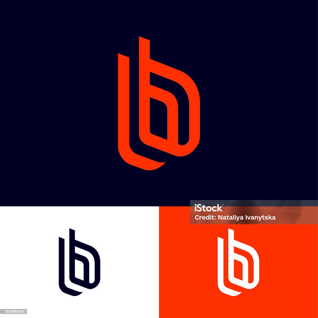 B letters on different backgrounds. Double b monogram consist of red elements. This logo can be used for business, hi-tech production, sport, games, web and digital. Letter B stock vector