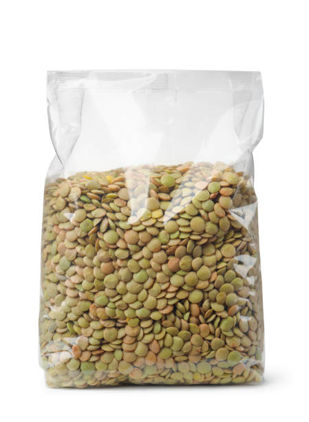 Plastic packet of dried lentil