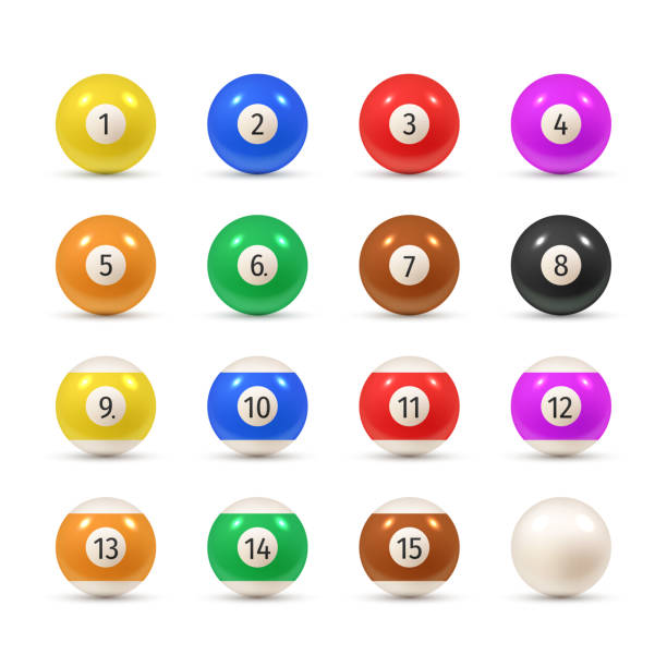 istock Balls for billiards varicolored realistic set. American pool, snooker numbered equipment. 1303887506