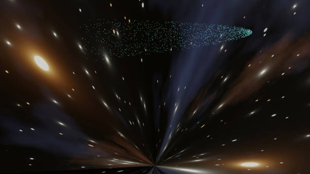 comet between light speed - blue streak lights imagens e fotografias de stock