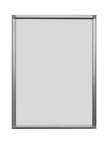 Aluminium blank frame for picture or text on the white, isolated on white, clipping path