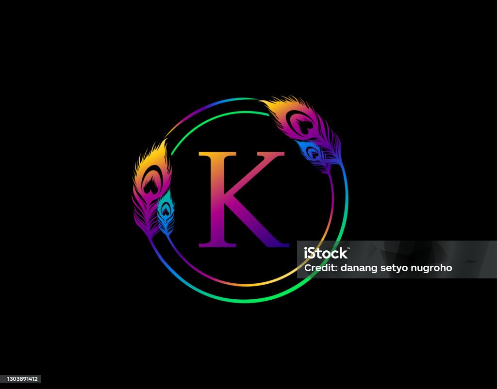 Circle Peacock Feather Badge K Letter Icon Design Stock ...