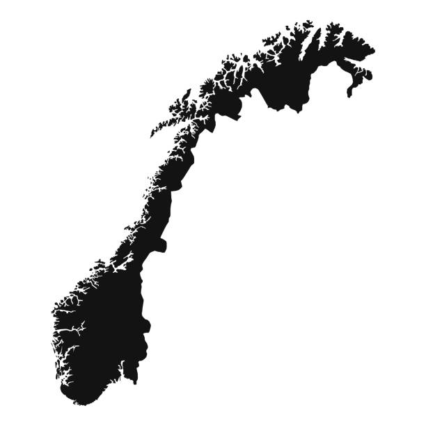 Map of Norway highly detailed. Black silhouette isolated on white background. Map of Norway highly detailed. Black silhouette isolated on white background. Europa stock illustrations