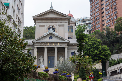 Hong Kong - February 24, 2021: St. Margaret Church at Broadwood Road, Happy Valley, Hong Kong. St. Margaret Mary’s Church was established by the then PIME priests, with its foundation stone laid in 1923.