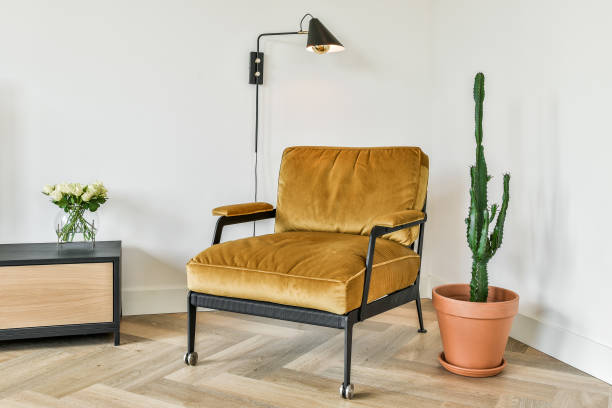 istock Armchair, lamp, and cactus in a room 1303901555