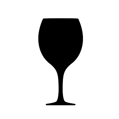 Black elegant wine glass icon. Luxurious silhouette of glass for aged wine and sweet cocktails symbol romantic dinner in restaurant and happy holiday vector company.