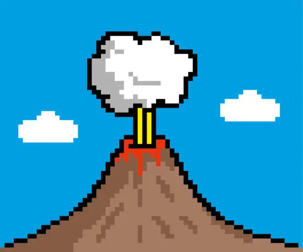 Vector illustration of Volcano pixel illustration