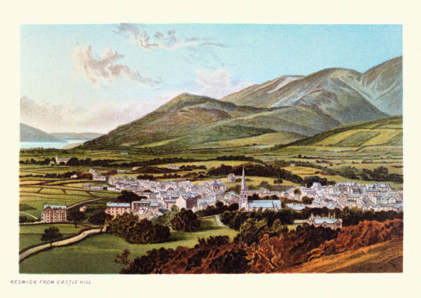 illustrations, cliparts, dessins animés et icônes de keswick, cumbria, english lake district, art paysager victorien, xixe siècle - illustration and painting landscape old fashioned antique