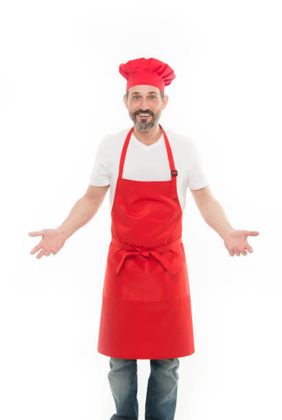 istock I know Im a masterchef. Bearded mature man in chef hat and apron. Senior cook with beard and moustache wearing bib apron. Mature chief cook in red cooking apron. Home cooking 1303908325