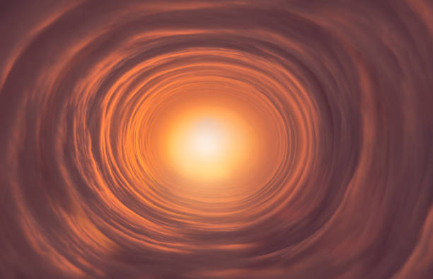 Abstract clouds tunnel. Fantasy bright orange clouds, infinity way in tunnel.