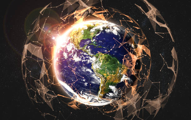 istock Global network connection covering the earth with lines of innovative perception 1303912999