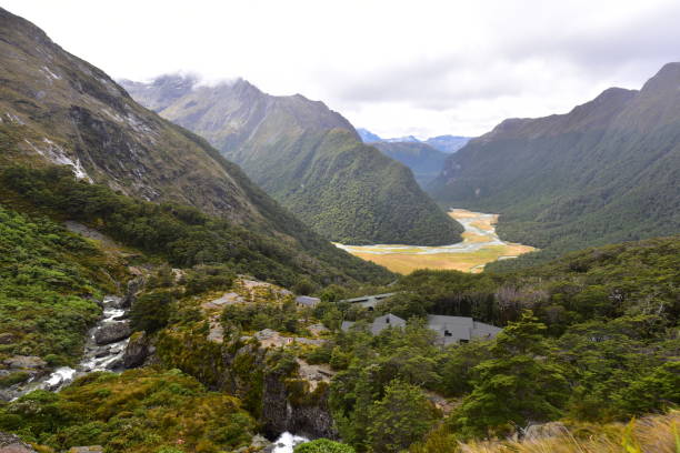 маршрут берн-вэлли, маршрутберн трек, новая зеландия - routeburn falls new zealand mountain beauty in nature стоковые фото и изображения