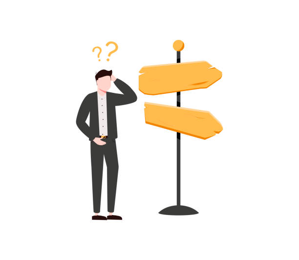 istock Business decision making, career path, work direction or choose the right way to success concept, confusing businessman looking at multiple road sign with question mark and thinking which way to go. 1303919086