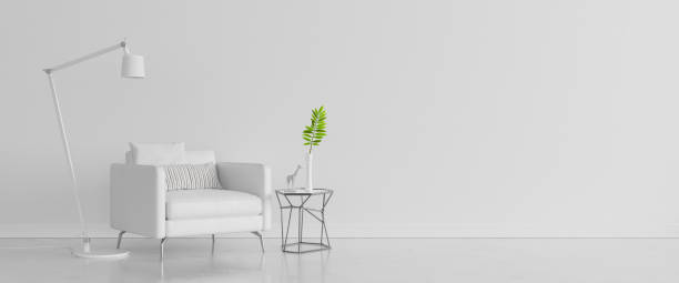 istock white concrete wall with white modern furniture, minimal interior design, 3d render 1303921052