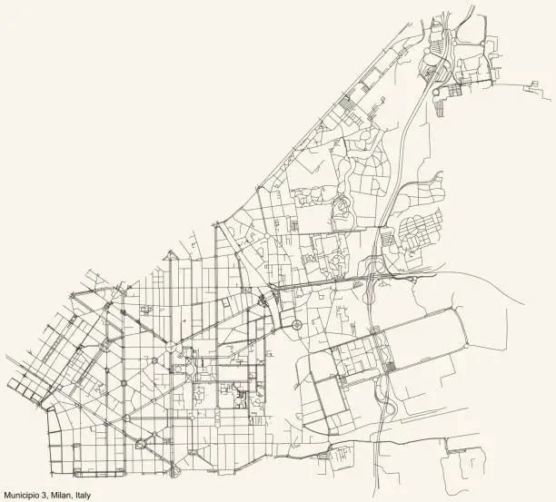 Vector illustration of Street roads map of the Municipio 3 Zone of Milan, Italy (Città Studi, Lambrate, Porta Venezia)