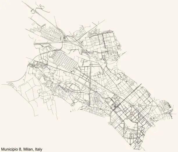 Vector illustration of Street roads map of the Municipio 8 Zone of Milan, Italy (Fiera, Gallaratese, Quarto Oggiaro)