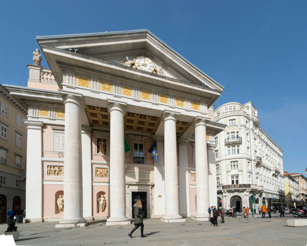 Trieste, Italy. 24 February 2921. The commerce chamber and the stock exchange buildings in the city center
