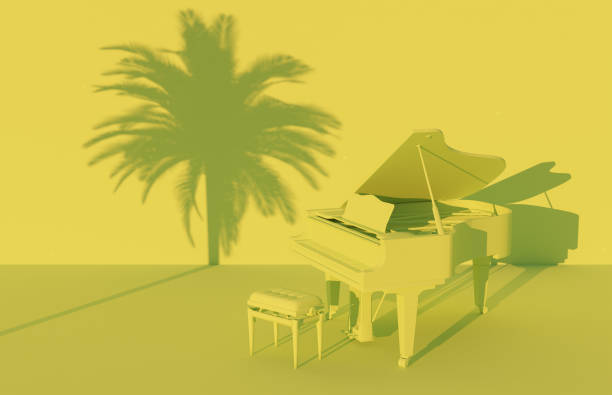 grand piano in green monochromatic scenery